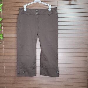 LOFT Marisa High Rise Women's Chocolate Brown Wide Leg Capri Pants Size 8